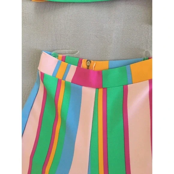 Touchdolls Two Piece Crop Top Bell Bottom Pants Set Size 2 XS Stripe Stretch - Picture 5 of 16
